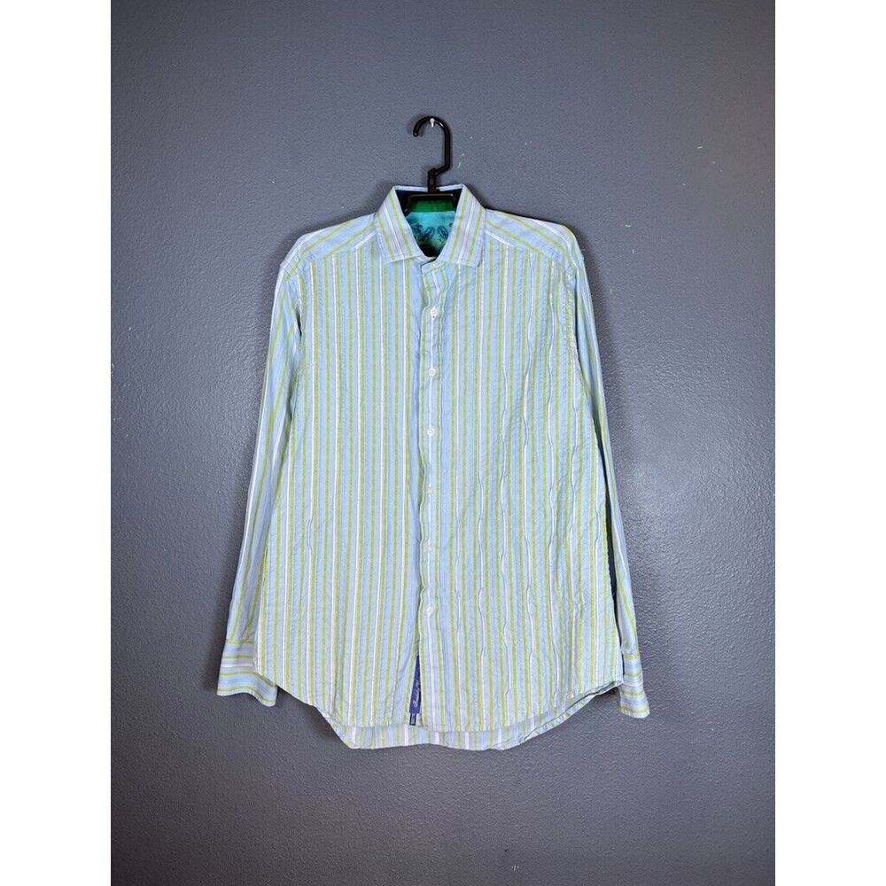 ROBERT GRAHAM size M men's blue Shirt green/white stripes